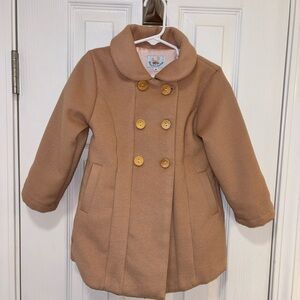 Girl’s Tan Double-Breasted Kids Pea Coat